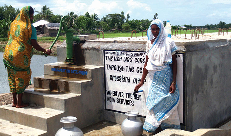 drawing fresh water from newly installed pump